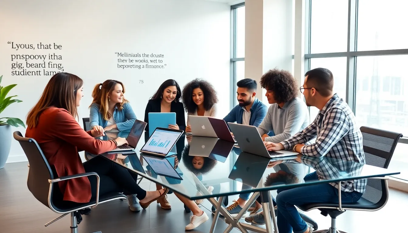 diverse millennials collaborating on financial strategies in a modern office.