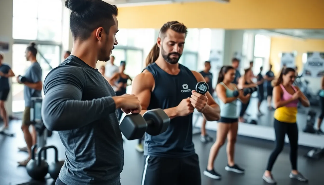 diverse group engaged in personal training at a modern fitness studio.